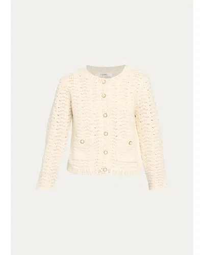 Frame The Chevron Pointelle Knit Cardigan In Biscuit