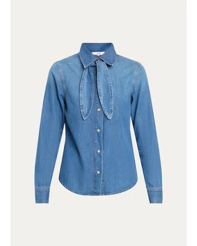 Frame The Clementine Denim Tie-neck Shirt In Hideaway