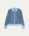 Frame The Collared Stripe Cottpn Blend Cardigan In Blue