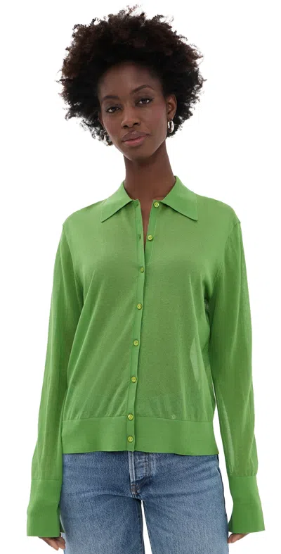 Frame The Collared Cardi Cotton-blend Cardigan In Green