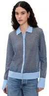 Frame The Collared Stripe Cottpn Blend Cardigan In Multi