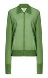 Frame The Collared Cotton-blend Cardigan In Green