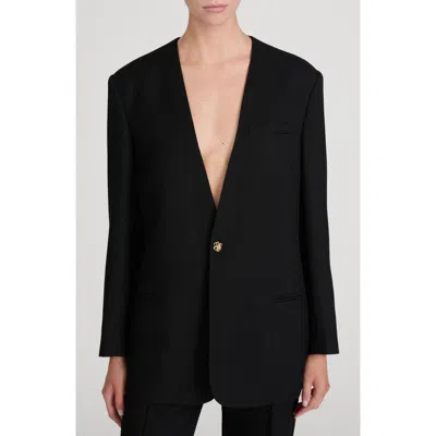 Frame The Collarless Wool Blazer In Black Shadow Stripe