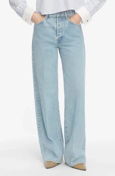 Frame The Collegiate Super High Waist Wide Leg Jeans In Blue