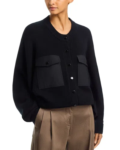 Frame The Contrast Cashmere Cardigan Sweater In Black
