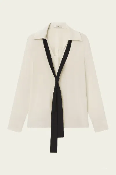 Frame The Contrast Tie Shirt In Cream In White