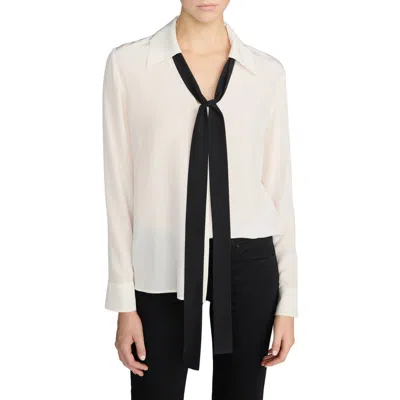 Frame The Contrast Tie Silk Shirt In White