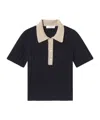 Frame Button Ribbed Polo Top In Black