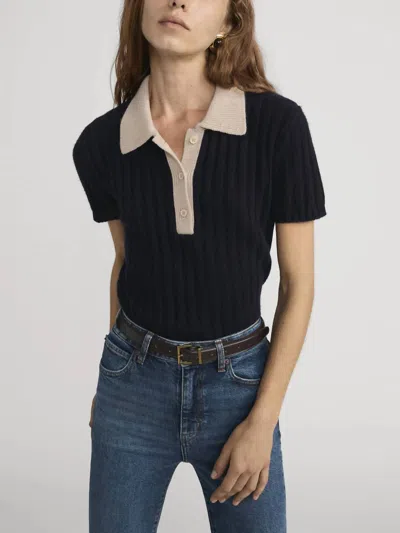 Frame The Contrast Trim Polo In Navy Multi In Black