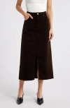 Frame The Corduroy Midi Skirt In Espresso