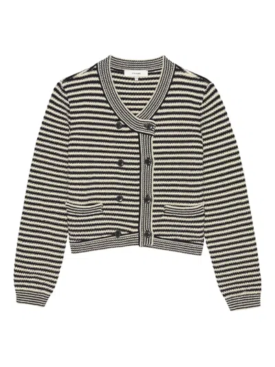 Frame Womens Black Multi The Court Striped Cotton-blend Cardigan