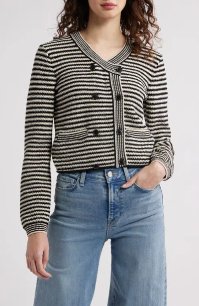 Frame Womens Black Multi The Court Striped Cotton-blend Cardigan