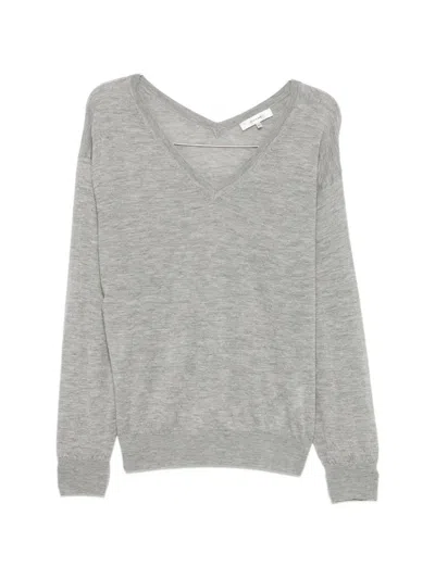 Frame The Crinkle V-neck Sweater In Gray