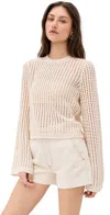 Frame The Crochet Crewneck Sweater In Alabaster