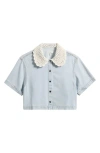 Frame The Crochet Collar Crop Denim Shirt
