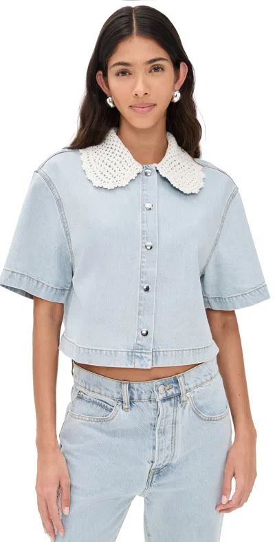 Frame The Crochet Collar Shirt Florida In Blue