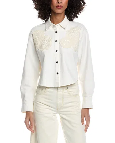 Frame The Crochet Cropped Denim Shirt In White