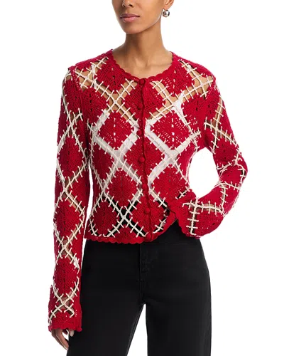 Frame The Crochet Diamond Cardigan Sweater In Burgundy