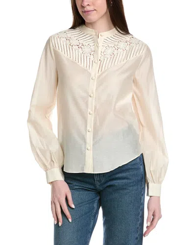 Frame Crochet-paneled Cotton And Silk-blend Top In White