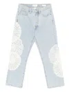 Frame The Crochet Vertical High Rise Ankle Straight Jeans In Wisp In Blue