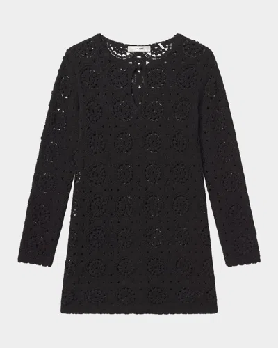 Frame The Crochet Keyhole Mini Dress In Black