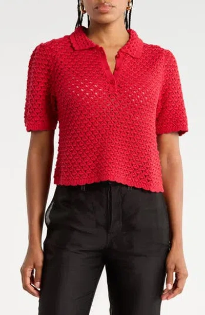 Frame The Crochet Polo Sweater In Red