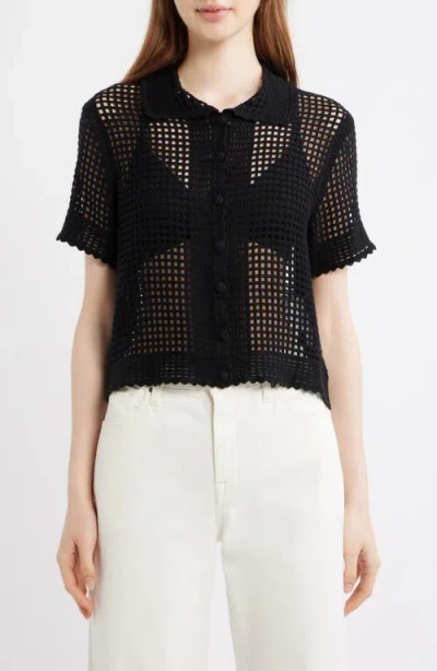 Frame The Crochet Short Sleeve Button-up Shirt In Blue