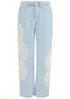 Frame The Crochet Vertical High Rise Ankle Straight Jeans In Wisp