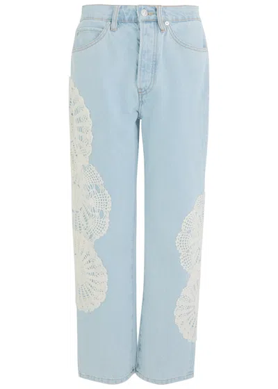 Frame The Crochet Vertical Crop Straight-leg Jeans