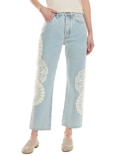 Frame The Crochet Vertical Wisp Crop Jean In Gray