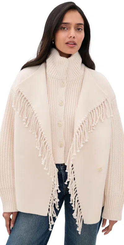 Frame The Cropped Jacquard Fringe Coat Ecru In Neutral