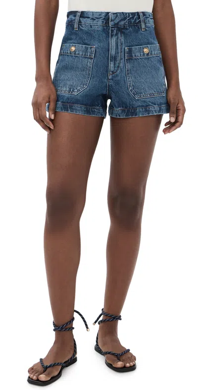 Frame Denim Shorts With Belt Loops In Blue