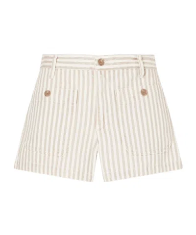Frame The Cruise Striped Cotton Denim Shorts In Multi