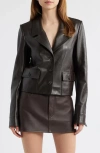 Frame Lambskin Leather Snap Button Patch Pocket Mini Skirt