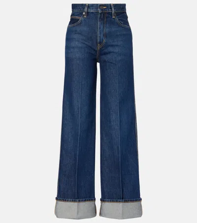 Frame The Cuffed Wide High-rise Wide-leg Jeans In Blue