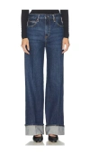 Frame The Cuffed Wide High-rise Wide-leg Jeans In Blue
