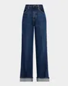 Frame The Cuffed Wide Jeans In Blue