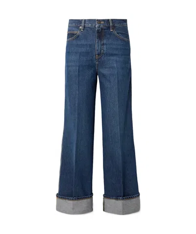 Frame The Cuffed Wide Mid-rise Wide-leg Jeans In Blue
