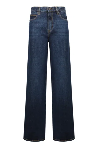 Frame The Cuffed Wide Mid-rise Wide-leg Jeans In Blue