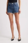Frame The Dare Frayed High Waist Denim Shorts In Blue