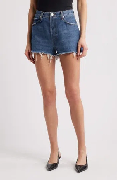Frame The Dare Frayed High Waist Denim Shorts In Habit