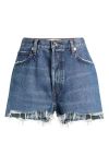 Frame The Dare Frayed High Waist Denim Shorts In Habit
