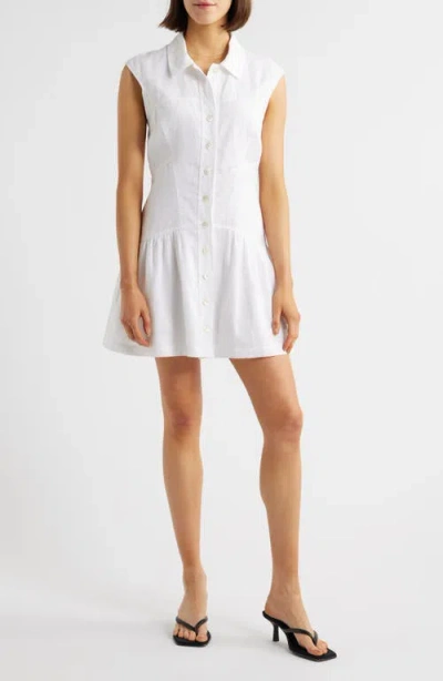 Frame Gathered Linen Mini Shirt Dress In White