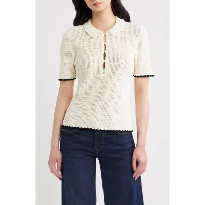 Frame The Daybreak Open Stitch Polo Sweater In Brown