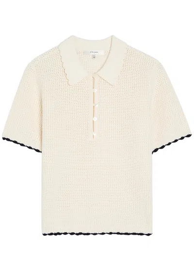 Frame The Daybreak Pointelle-knit Polo Top In Neutral