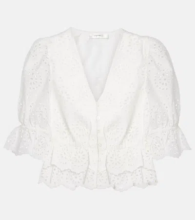 Frame The Deco Broderie Anglaise Cotton Blouse In White