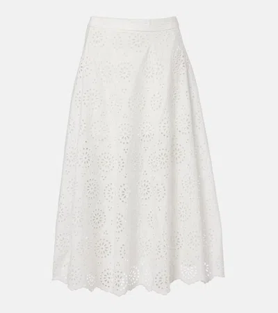 Frame The Deco Broderie Anglaise Cotton Midi Skirt In White