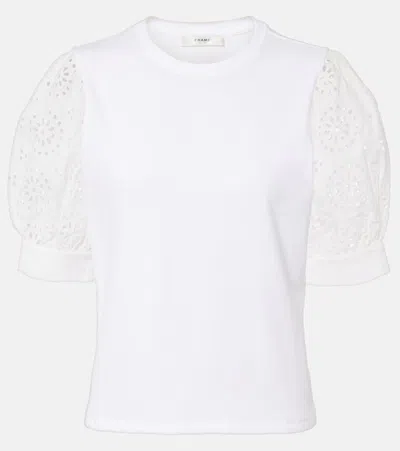 Frame The Deco Broderie Anglaise Cotton T-shirt In White