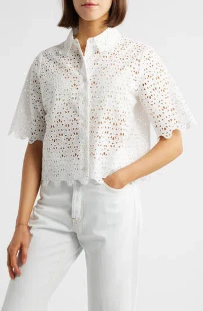 Frame The Deco Cotton Eyelet Button-up Shirt In White