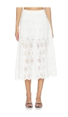 Frame Solstice Embroidered Midi Skirt In White